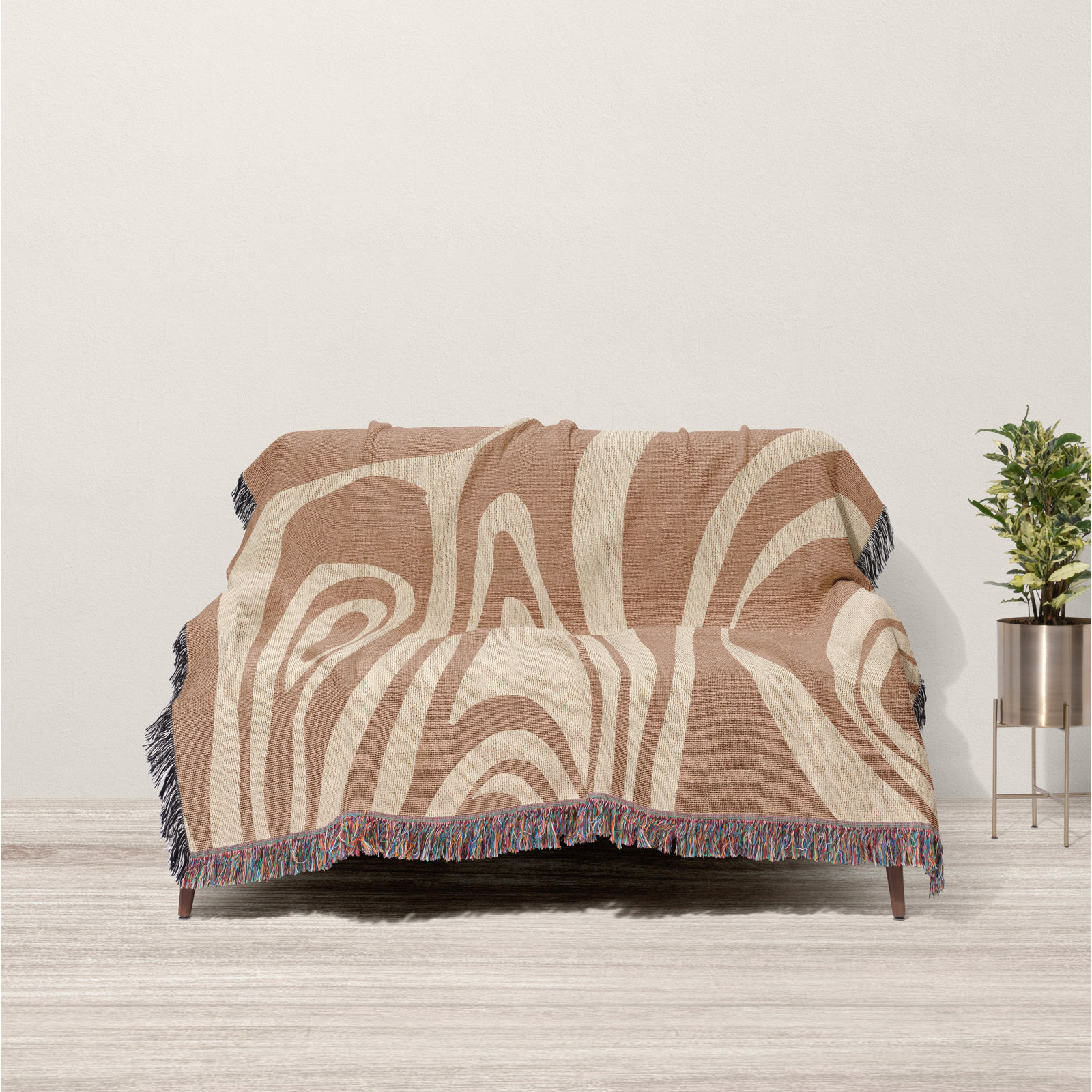 Kayle Cotton Throw Blanket, 52 x 37" – Throw, Rust/Beige