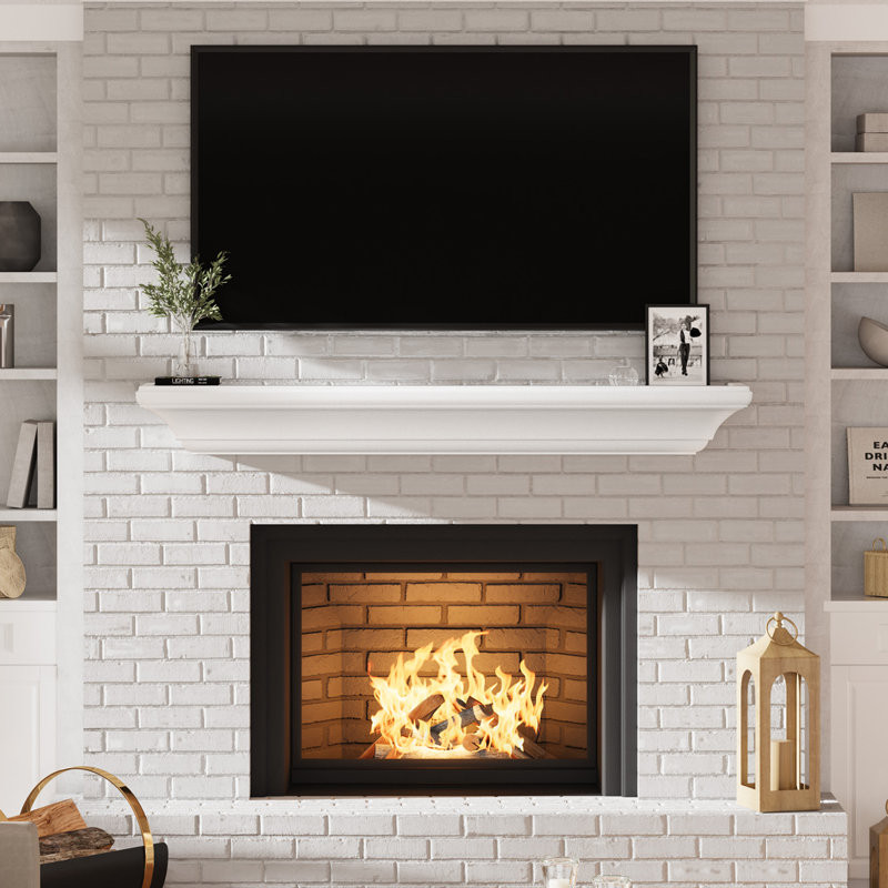 Manteau de cheminée en bois massif, 60", Blanc
