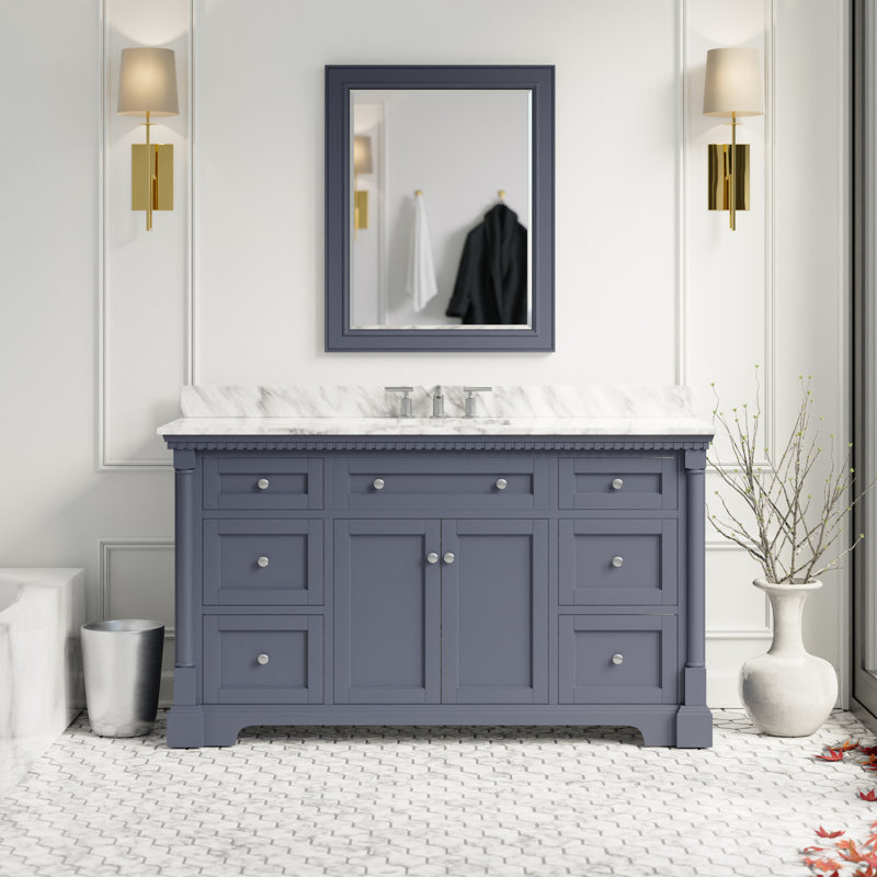 Fossen 60'' Single Bathroom Vanity with Top, Marine Gray, Carrara Marble