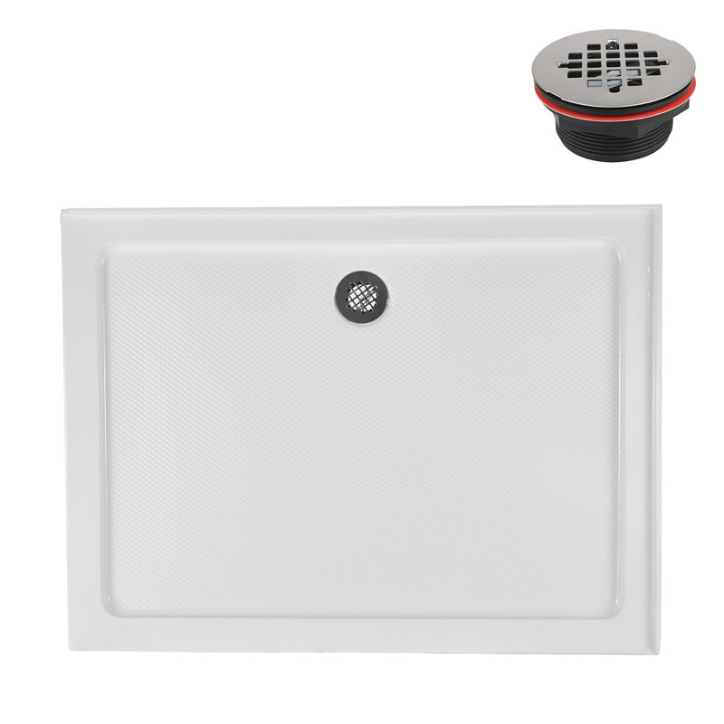 Streamline 42 in. x 34 in. Corner Acrylic Shower Base in Glossy White with Left Drain, Drain Included, Left