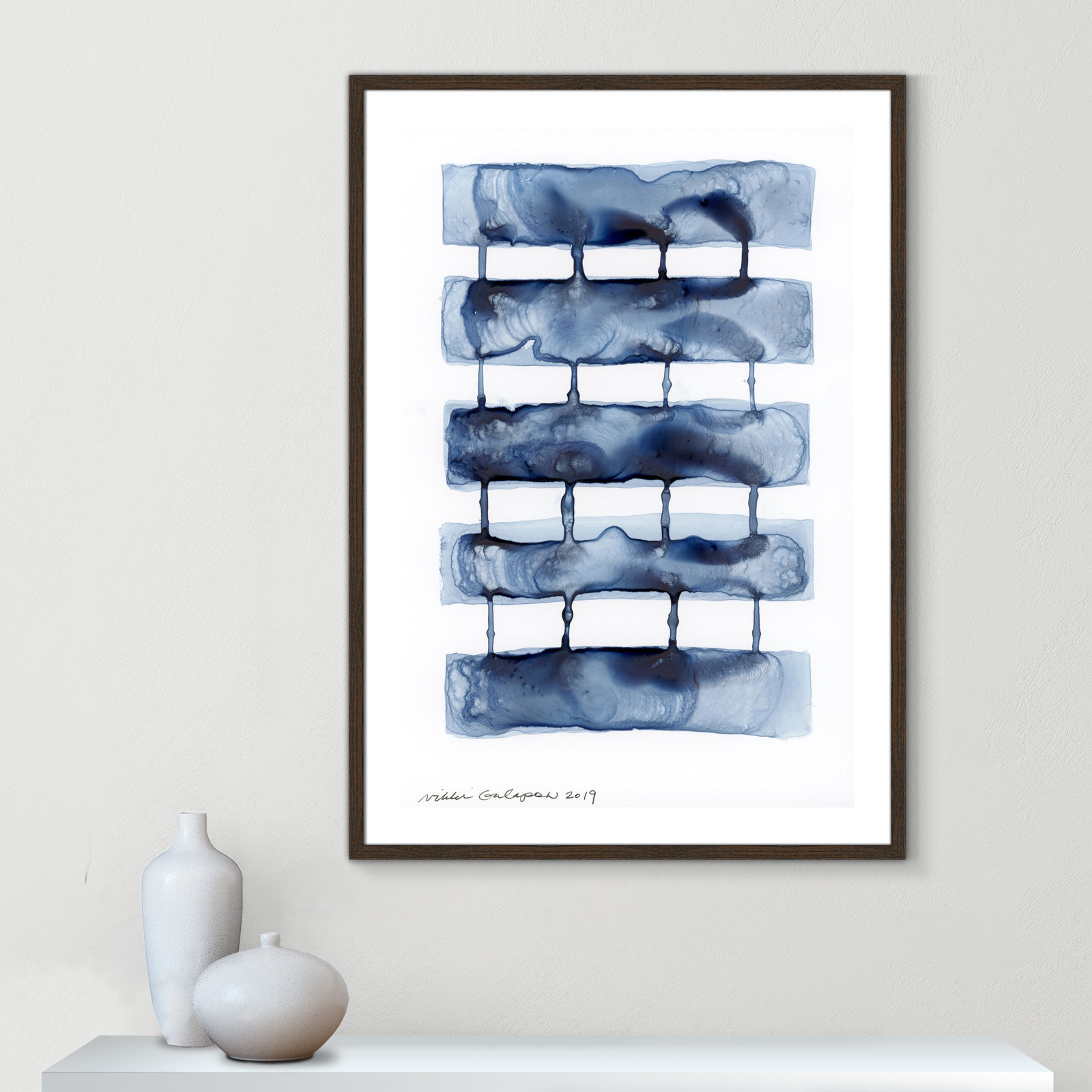 Stitched Together I by Nikki Galapon - Solid Wood Rectangle Print Single Piece Item on Canvas, Walnut Wood Framed Paper