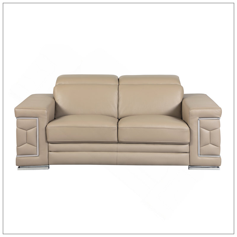 Causeuse en cuir italien à grain supérieur, Beige