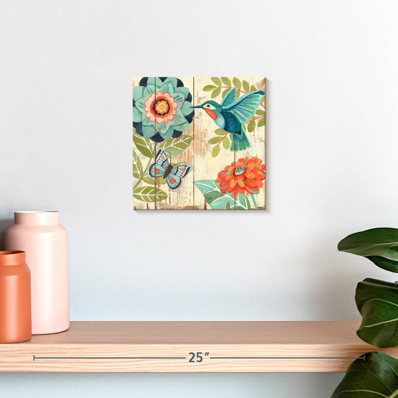 Colibri Brampt aquarelle botanique, H 10 po x l 10 po