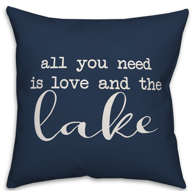  Coussin intérieur / extérieur All You Need is Love and the Lake, H 20 po x l 20 po, Bleu marine