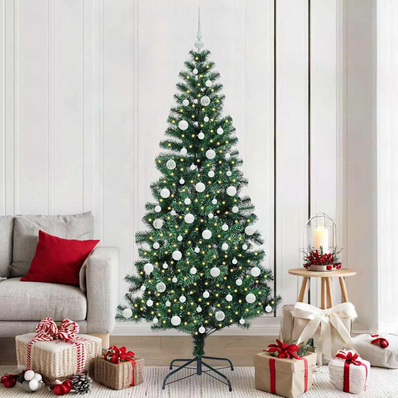 vidaXL Artificial Pre-lit Christmas Tree Green PVC and Metal, 6.89 ft