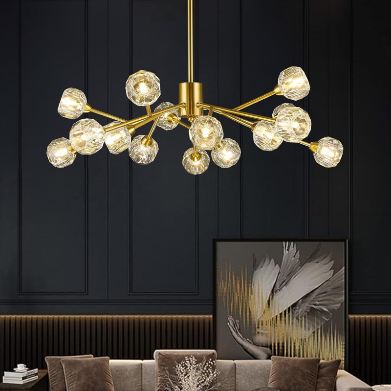 Sputnik Chandeliers Modern Crystal Pendant Lighting Gold Chandelier 12 Lights Mid Century Ceiling Light Fixtures for Dining Room Kitchen Island Living Room Bedroom Bar