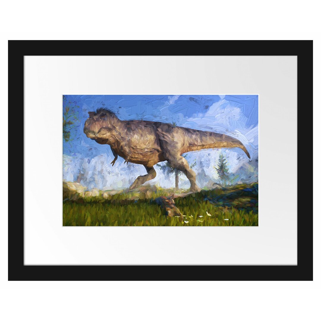 Gerahmtes Papierbild T-Rex Dinosaurier in der Natur