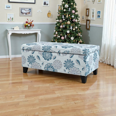 Repose-pieds de rangement avec tissu à motifs et charnières à fermeture en douceur, repose-pieds, siège et compartiment caché