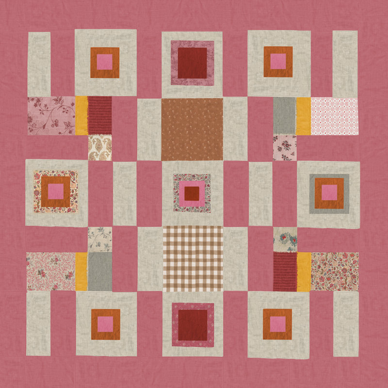 Courtepointe Pink Cottage, Oui, Papier encadré naturel, H 36 po x l 36 po x P 0,75 po