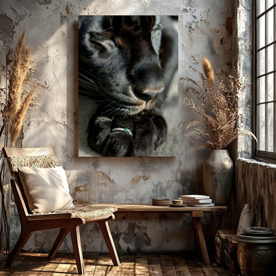 «Black Cat Close Up Sleeping Pet Portrait», impression sur toile, affiche sur toile, œuvre d'art noire pour le salon, bureau de chambre à coucher, couloir, décoration murale