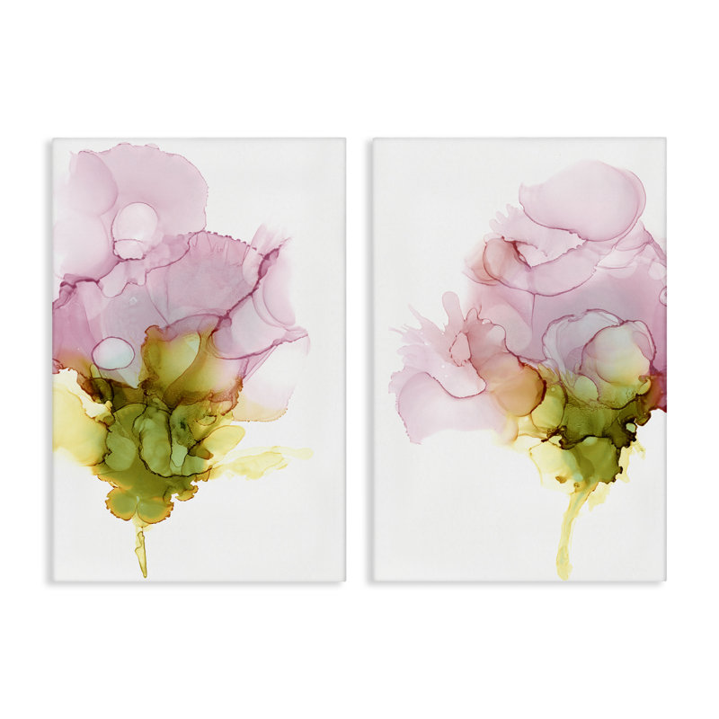 "Blooming Pink Ink Blossom", ensemble de 2 toiles murales par Jennifer Goldberger, H 72 po x l 48 po