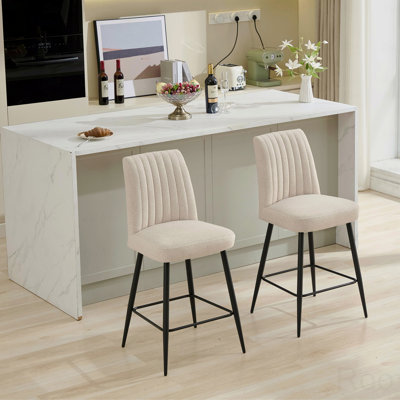 Ensemble de 2 chaises de salle à manger, pieds de fer réglables et chaises de bar simples en velours beige