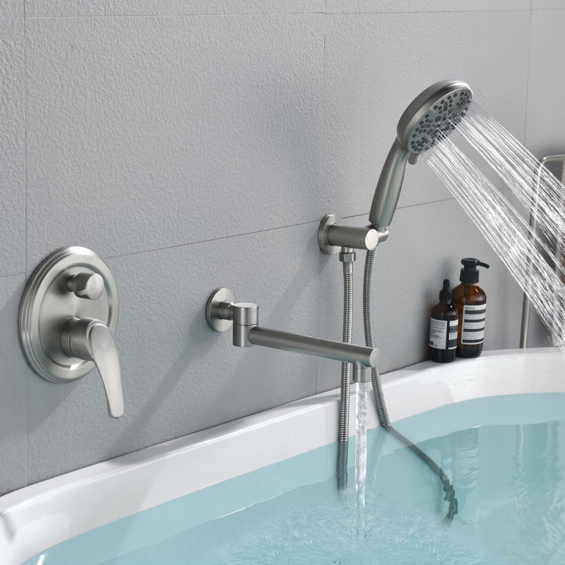 1 Handle Wall Roman Tub Faucet with Diverter, Brushed Nickel
