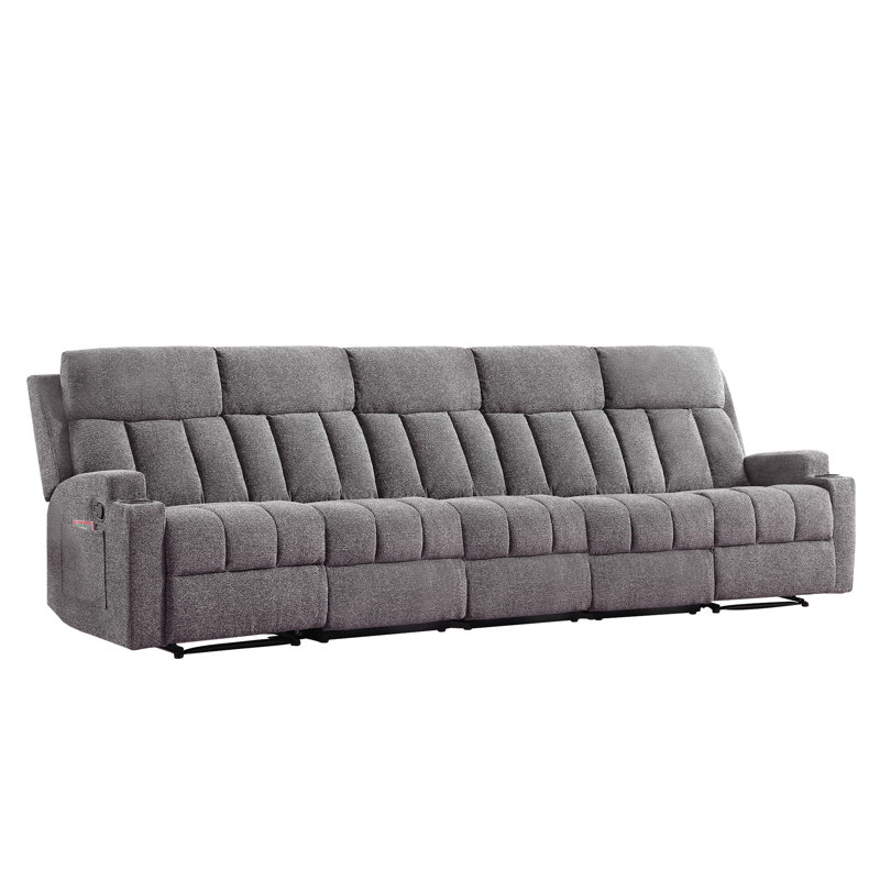 5-Seater Manual Recliner Sofa With Cup Holders & Pocket Storage, Light Gray