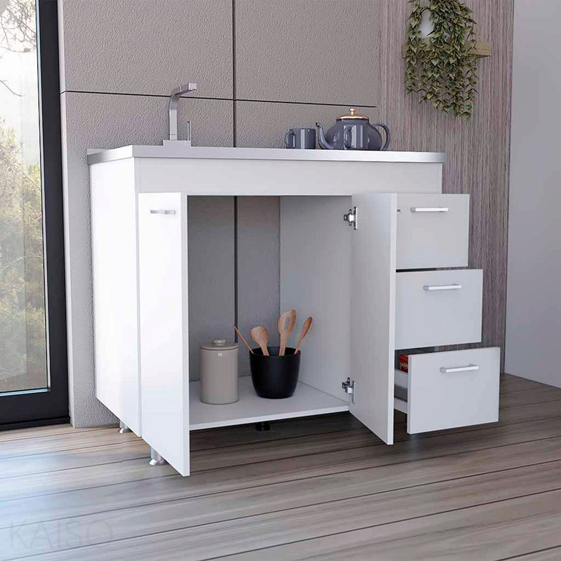 Armoire Ferretti, trois tiroirs, porte double, quatre pieds - blanc, Blanc