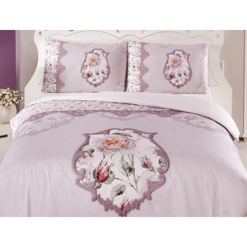 Ensemble de housse de couette 100% coton rose 4 pièces
