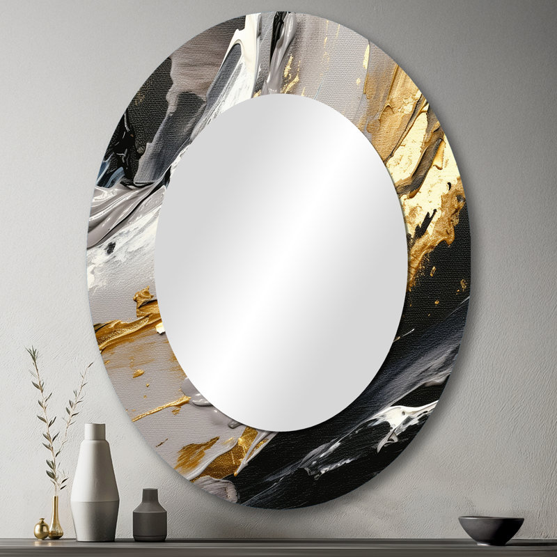 Mystery Awakening VI - Black Modern Oval Wall Mirror, 43" x 33"