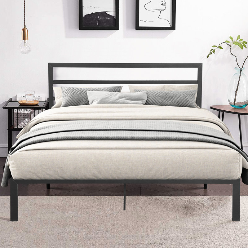 Charcoal Grey Queen Metal Bed - Construction, Quiet Nights, Easy Assembly Process, Under Storage Feature, No Box Spring Needed, Works With All Mattress Sizes, 600 Lbs Weight Limit Size Frame In