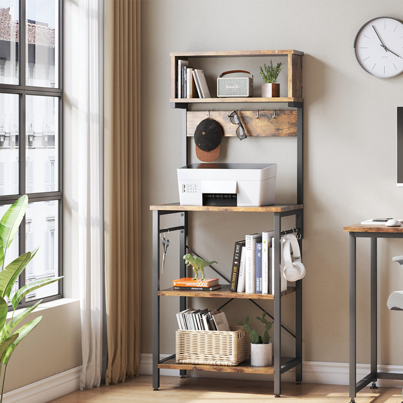 Selleck 60Cm W Steel Standard Baker's Rack With Multiple Layers of Storage and Hooks, Black/Rustic Brown