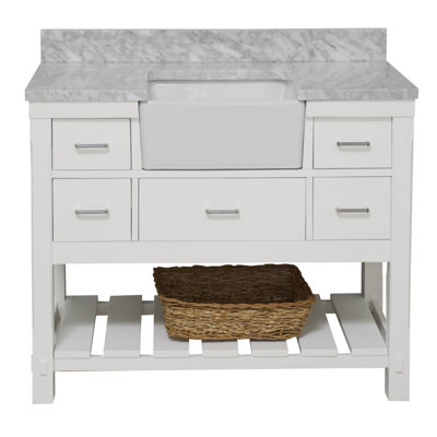 Hitton 48" Single Bathroom Vanity Set with White Cabinet and Carrara Marble Countertop