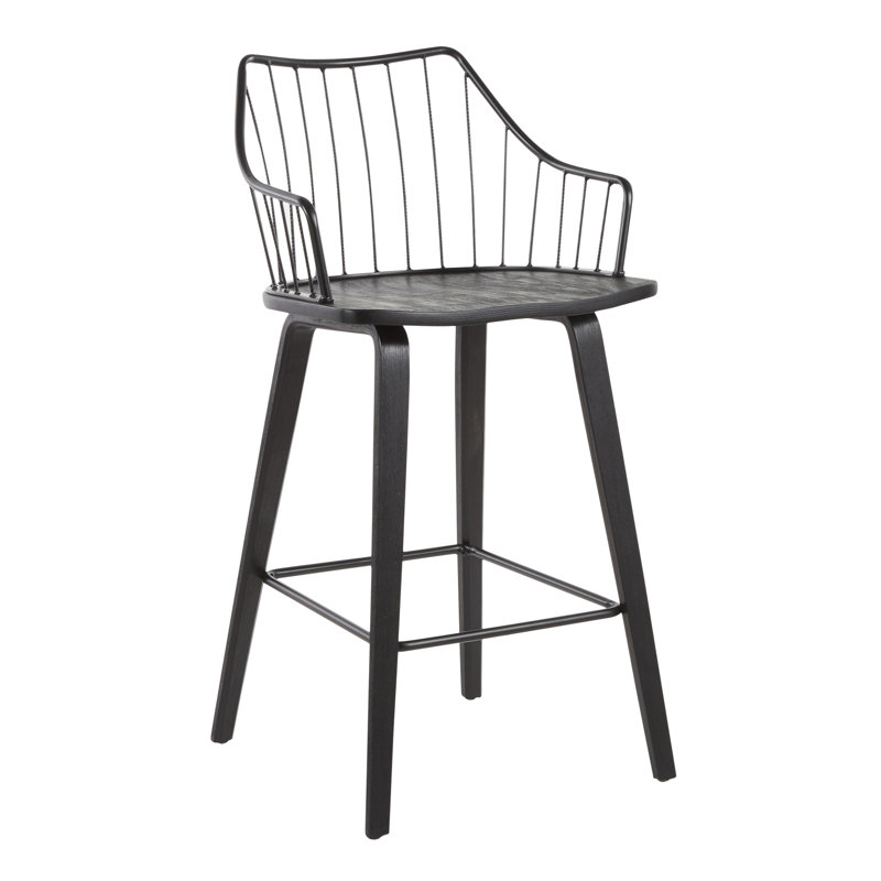 Tabouret de comptoir en bois massif 25,75 po Lipman, Noir