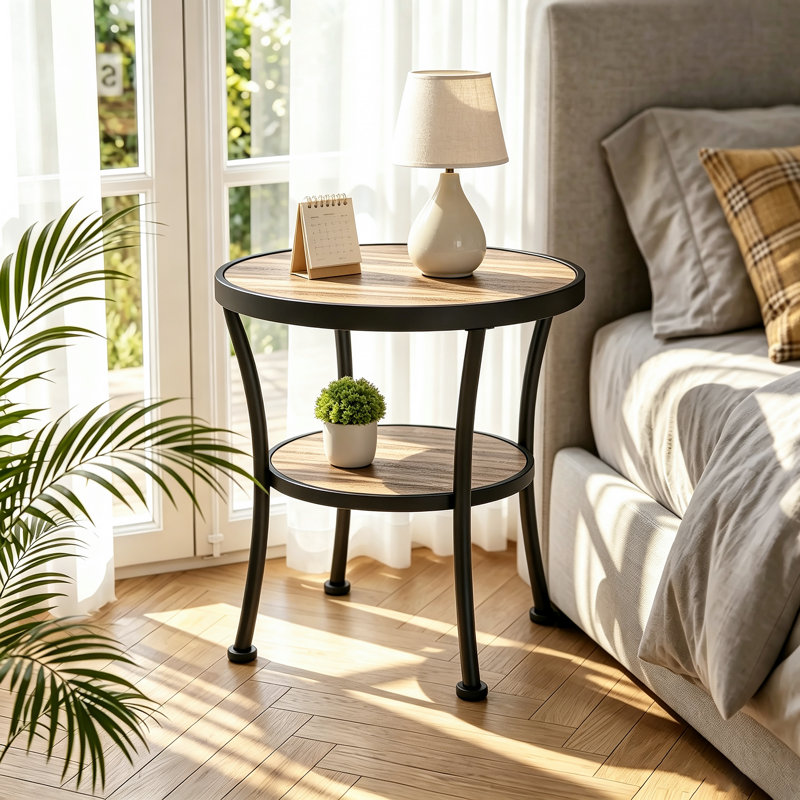 Aderes Side Table with Storage, Grey/Black
