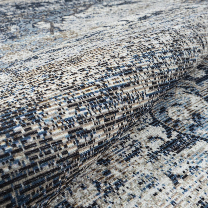GLN Rugs Vintage Collection - Machine Washable Area Rug, Vintage Washable Rug, Non Slip Area Rug, Low Pile Living Room Rug, Bedroom Rug, Bathroom Rug - Easy Clean (Navy Blue and Gray Rug)