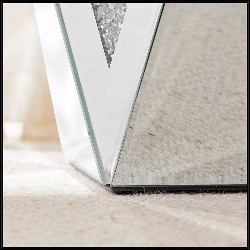 Inverted Triangular Mirror Coffee Table With Crystal Diamond Inlays, Perfect For Corridors, Living Rooms, And Bedrooms