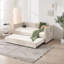 Lit de jour simple rembourré avec lit gigogne, port USB, poches latérales, dossier à motif en V moderne, aucun sommier nécessaire pour la chambre à coucher, la chambre d'amis (beige, simple)-204435715
