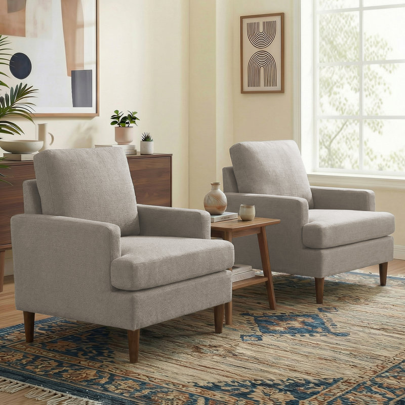 Fauteuil Clancy avec pieds en bois massif, Mocha Legs Brown Fabric
