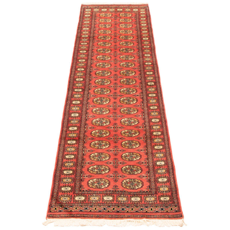 Tapis unique en laine noué à la main Bokhara Peshawar corail foncé 2 pi 6 po x 10 pi 3 po