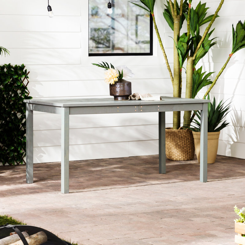 Gray Wash Acacia Wood Outdoor Dining Table with Slatted Surface