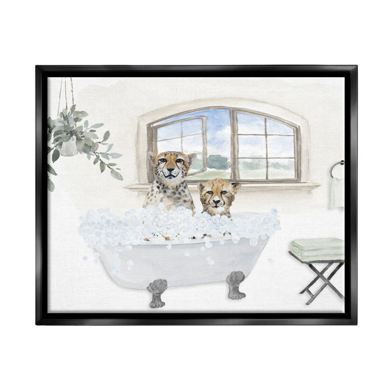 «Cheetah Duo Bathaign Bath Bathroom Floater», art mural par Lanie Loreth, Cadre flottant noir de jais