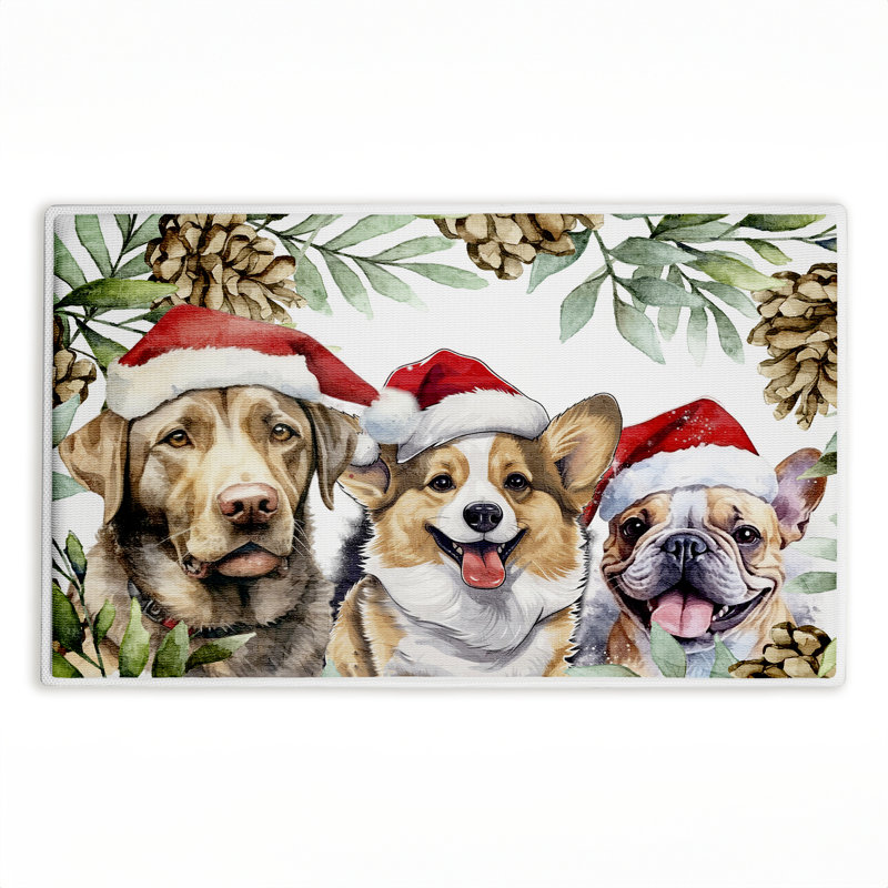 Tapis de bain et tapis de bain en peluche imprimé Three Dog Hat Dogs, par Kim Allen, 18 po x 30 po