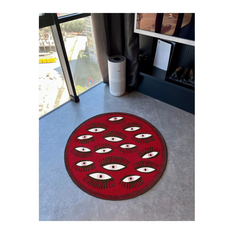 Maroon Eye Theme Woven Base Round Carpet Risch, Round 3'4"