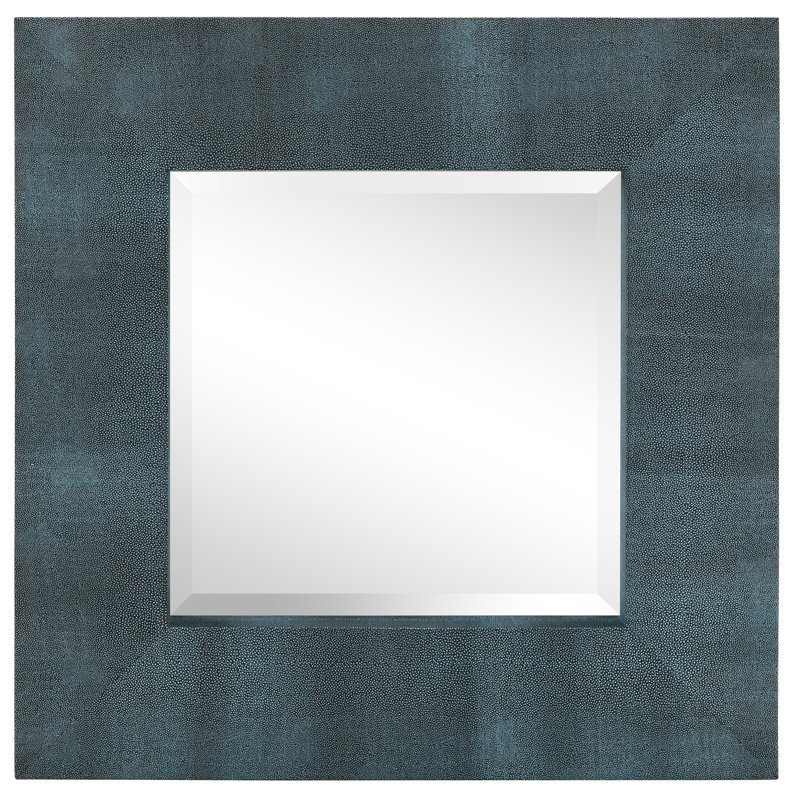 Square Leather Mirror, Black/Blue