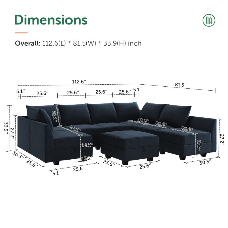 Canapé modulaire en coin avec chaise et repose-pieds Tremee, Velours bleu