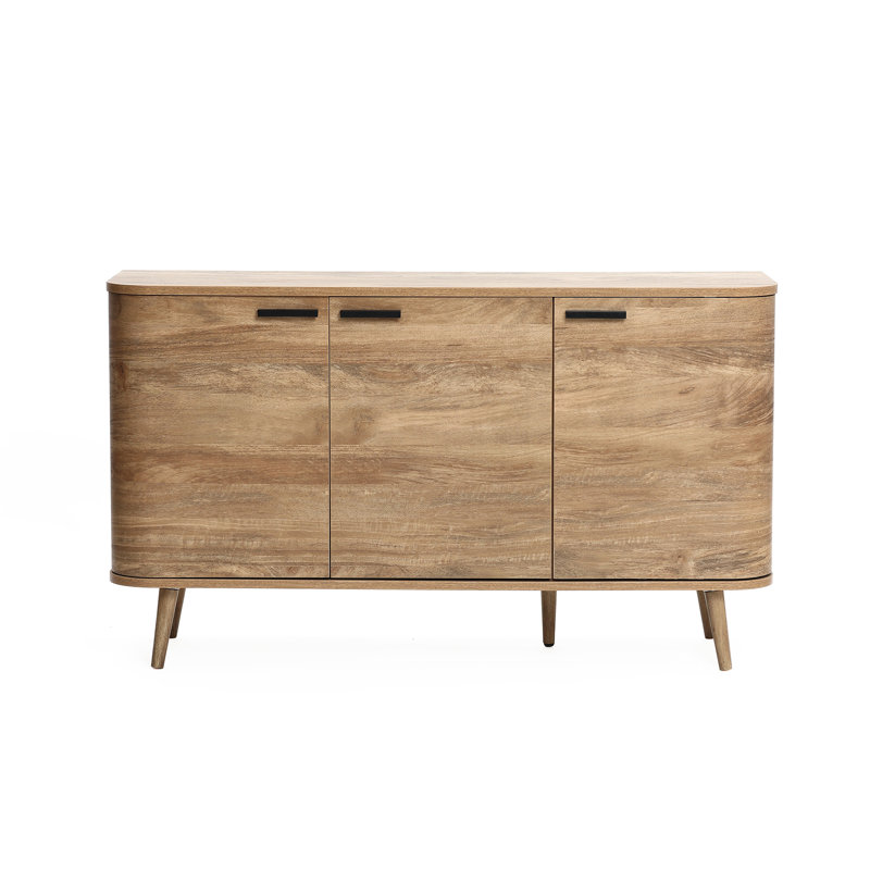 53.3'' W Natural Oak Grain Sideboard 3-Door Buffet Cabinet with Curved Corners