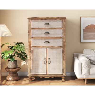 Armoire de rangement rustique en bois avec porte découpée décorative et 3 tiroirs, grand organisateur étroit pour le salon et la chambre à coucher