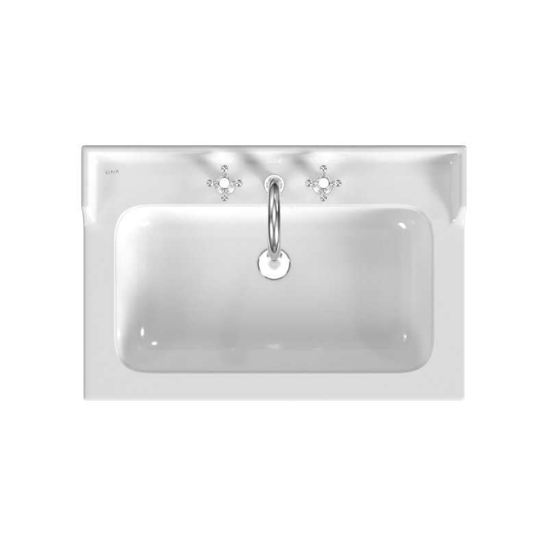 Fireclay Rectangular Console Bathroom Sink with Overflow, 8" Centers, Polished Nickel