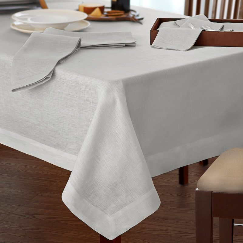 La Classica Solid Color Linen Tablecloth, 126" L x 70" W, Dove Gray