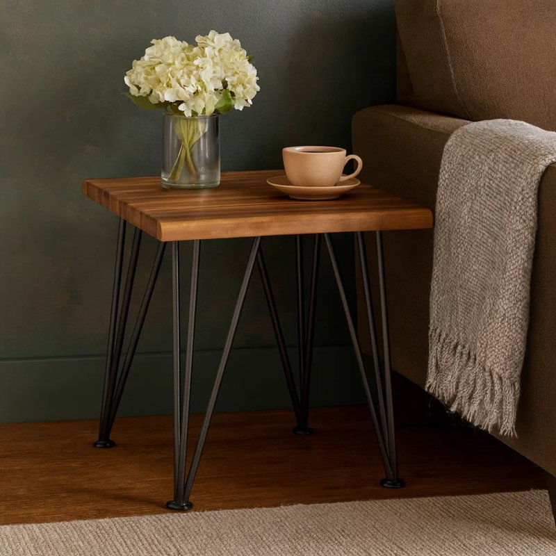 Table d'appoint Zion, 18 po, pieds en épingle, bois brun