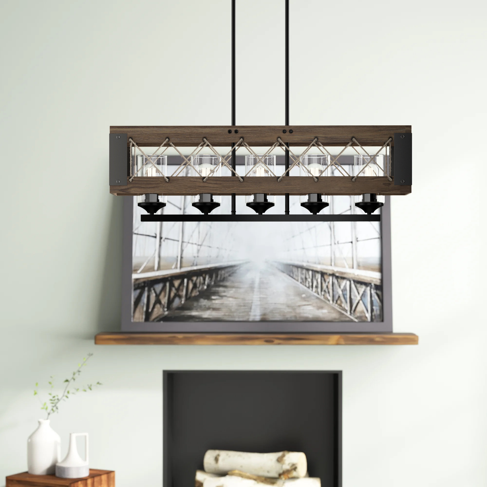 Williston Forge Mcgarry 5 - Light Rectangle Chandelier with Wood ...