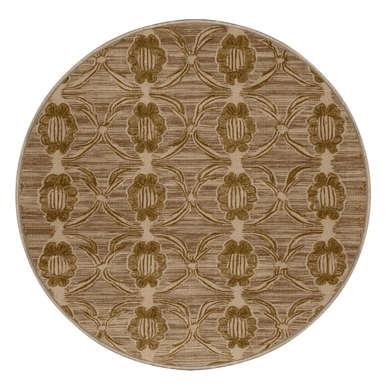 Machine Washable Art Deco Brown Area Rug, Round 6'