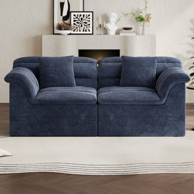 81" Loveseat Sofa with Deep Seat, Corduroy Boneless Couch for Living Room, Office, No-Assembly Required, Blue