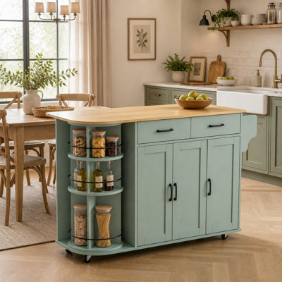 Mobile Kitchen Island Cart Built-in Power Outlet, Foldable Drop Leaf, Rolling Wheels  360 Rotating Storage Rack for Kitchen Use