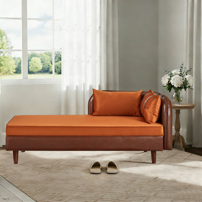 Méridienne de style Mid-Century avec méridienne en similicuir avec 2 coussins décoratifs, canapé-lit rembourré pour le salon et la chambre à coucher