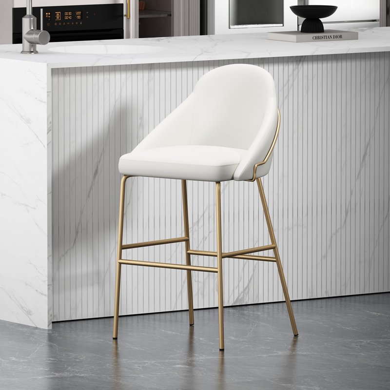 Tabouret de bar rembourré Gracie, Tabouret de bar (siège d'une hauteur de 29,1 po), Siège blanc / cadre doré
