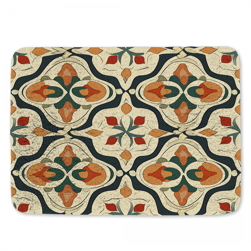 Ornate Pattern Bath Mat Abstract Bathroom Decor Southwestern, 24" L x 17" W