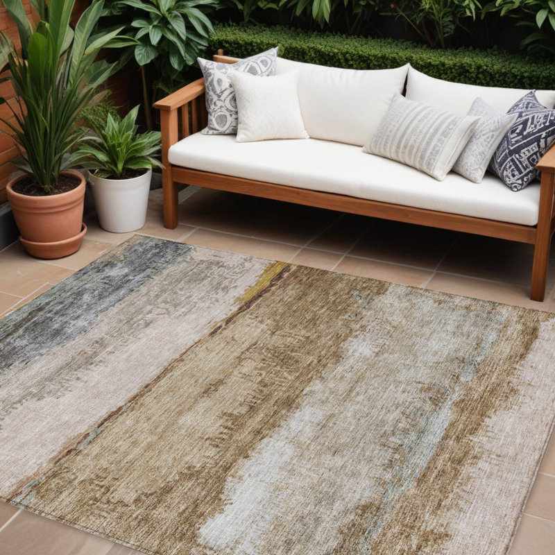 Tapis intérieur lavable abstrait beige et brun 9 'X 12'